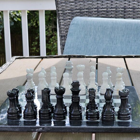 Marble chess set with storage stone chess handmade Christmas best gift for him - Picture 1 of 10